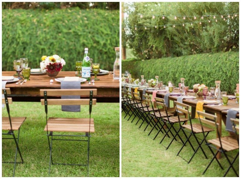 Festliche Sommerparty zum Dinner im Garten mit stilvoller Dekoration, Ideen und mediterraner Küche