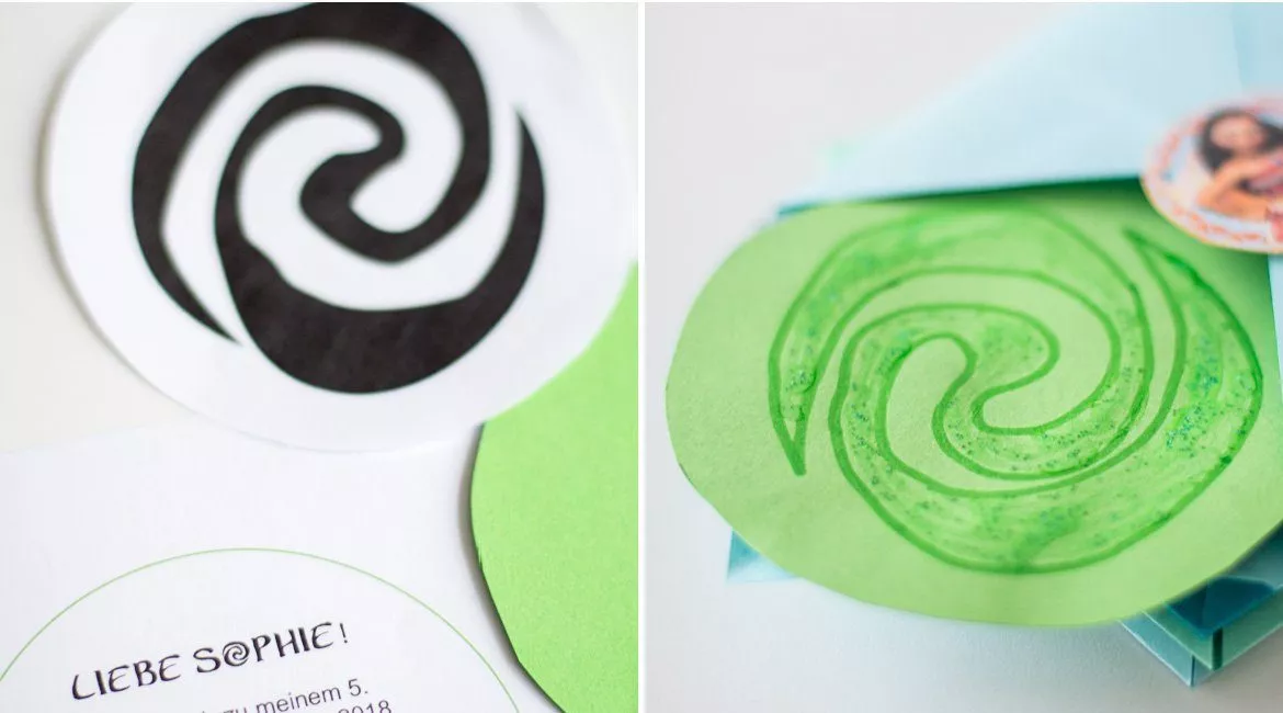 Vaiana / Moana Einladung basteln mit Herz von Te Fiti