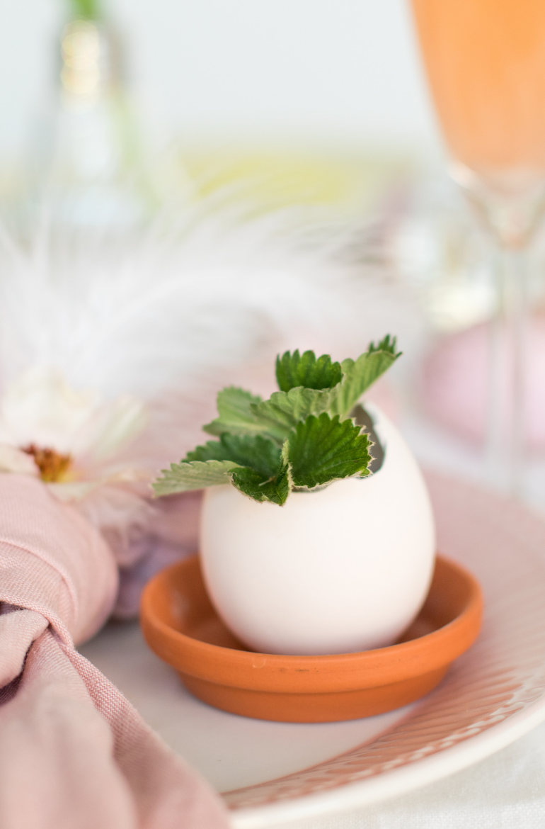 Natürliche Tischdekoration im Ei für Ostern
